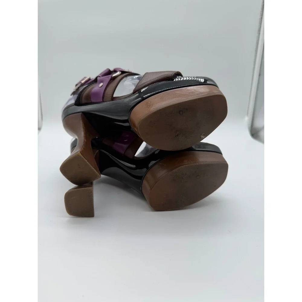 Marni Brown Purple Leather Architectural Platform Sandals Sculptural Heel 6.5